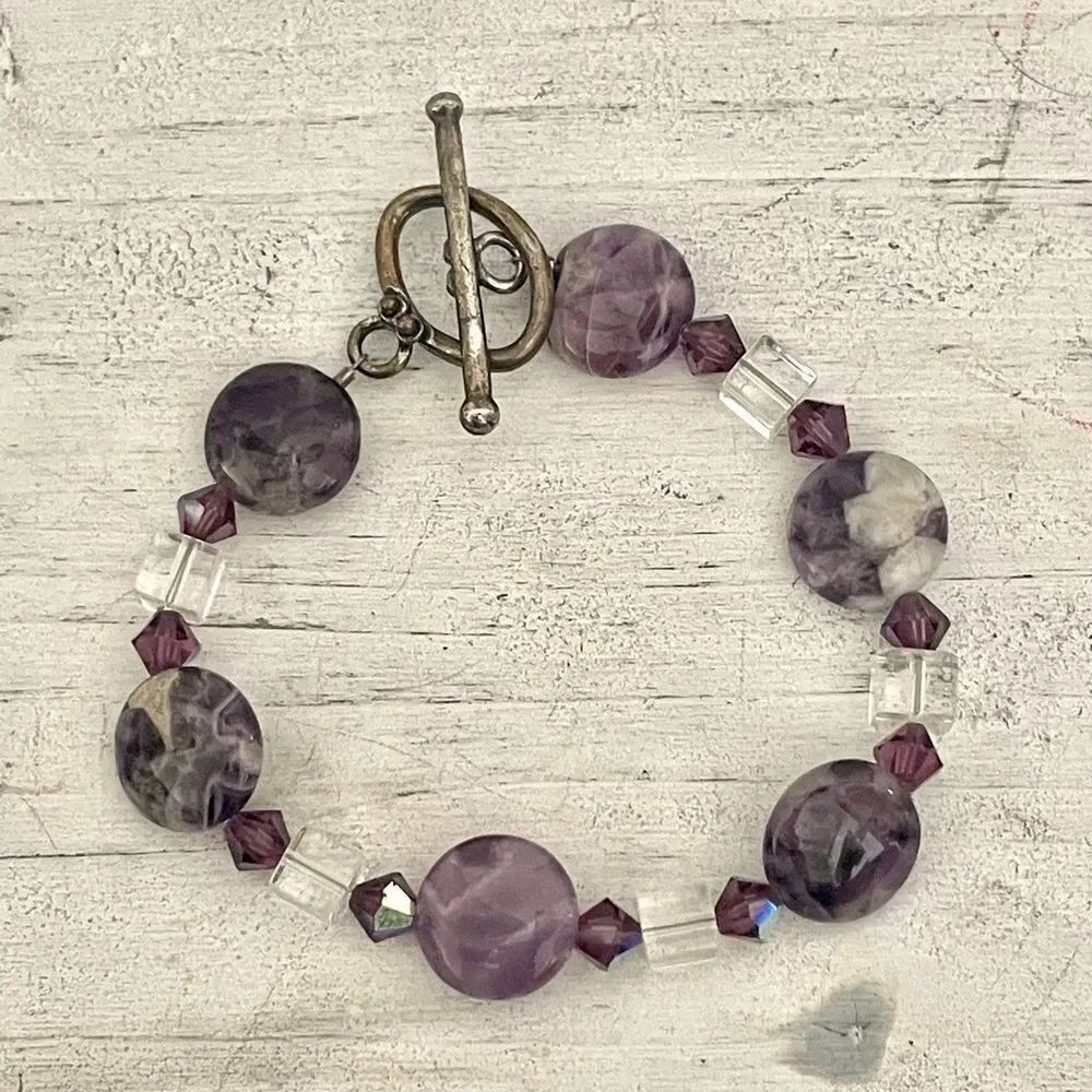 Amethyst silver crystal beaded bracelet